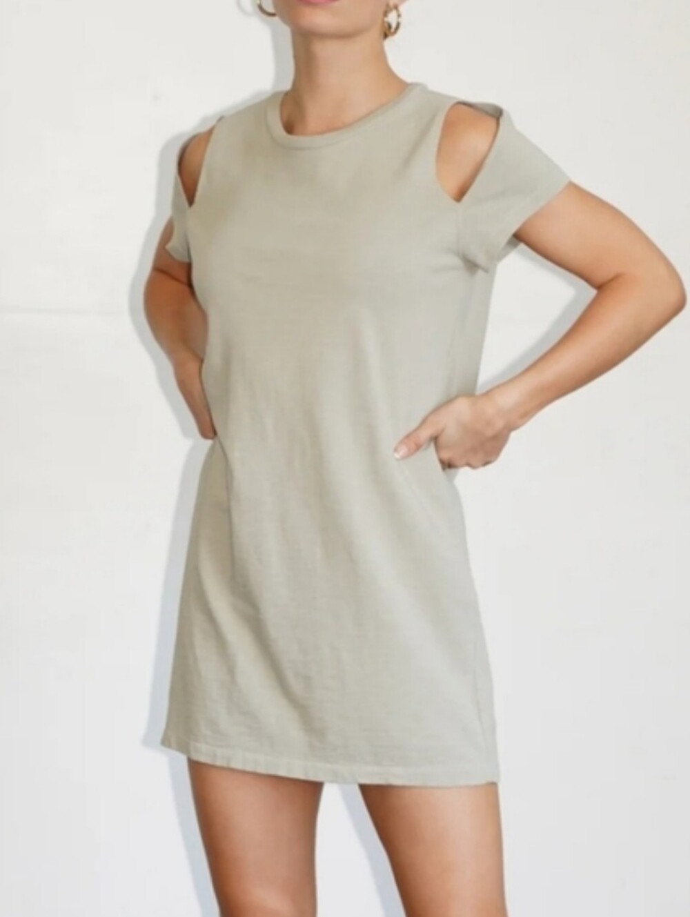LNA Aiko Tee Cut Out Sage Fossil Gray Dress Small